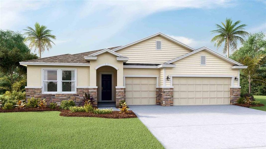 Front exterior of a new home in Solera at Lakewood Ranch, Lakewood Ranch, FL, highlighting curb appeal (Image 1). Front exterior of a new home in Solera at Lakewood Ranch, Lakewood Ranch, FL, highlighting curb appeal (Image 1).