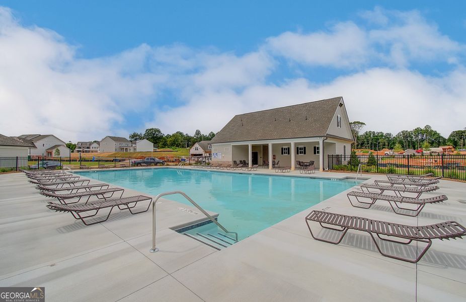 Front exterior of a new home in Rosewood Lake Estates, Hoschton, GA, highlighting curb appeal (Image 22).
