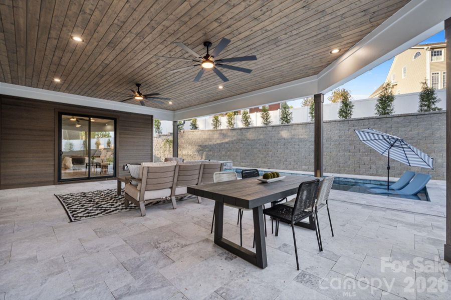 Patio is primed for TV and gas outlet for grill