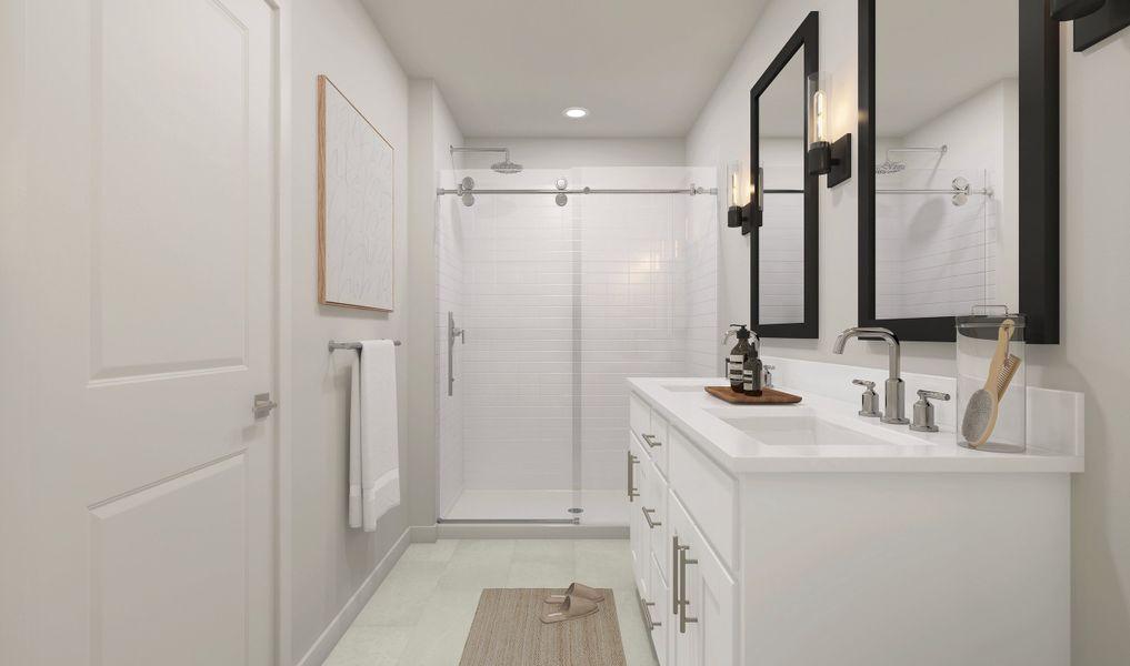 Primary bath with glass shower enclosure