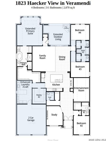 2D floor plan layout of this home in Veramendi, New Braunfels, TX (Image 4).