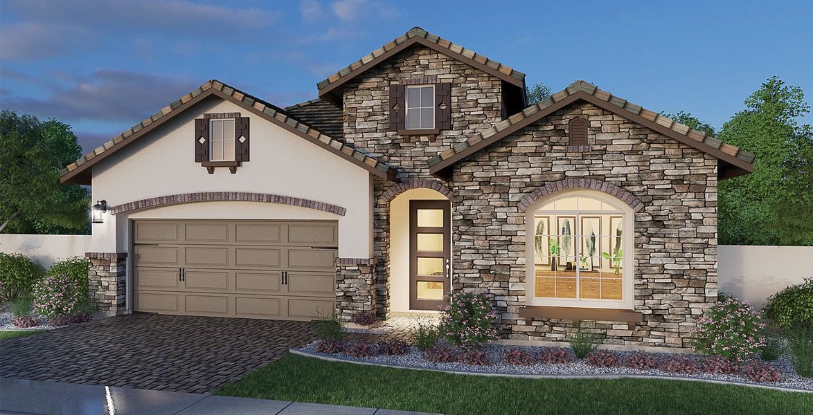 Representative exterior photo of a completed home built from the Residence Two by Blandford Homes in Reserve at Red Rock: Vintage Collection, Mesa, AZ (Image 5).