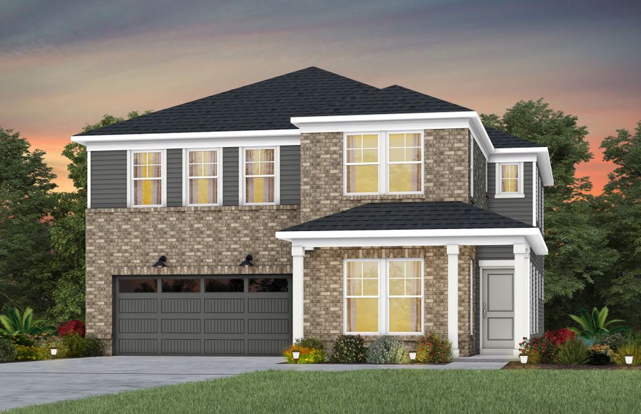 Front exterior of a new home in Elmbrook, Indian Trail, NC, highlighting curb appeal (Image 21). Front exterior of a new home in Elmbrook, Indian Trail, NC, highlighting curb appeal (Image 21).