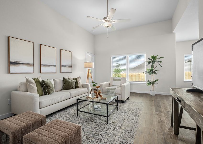 The family room has lots of space for furniture.