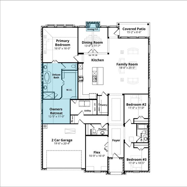 2D floor plan layout for the Richmond by John Houston Homes in Byrum Ranch, Maypearl, TX (Image 4).