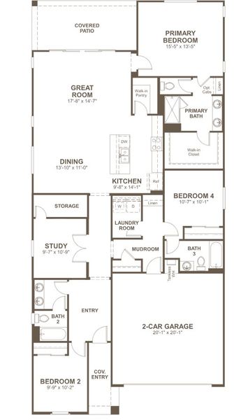2D floor plan layout for the Larimar by Richmond American Homes in Entrada del Toro, Sahuarita, AZ (Image 3). 2D floor plan layout for the Larimar by Richmond American Homes in Entrada del Toro, Sahuarita, AZ (Image 3).