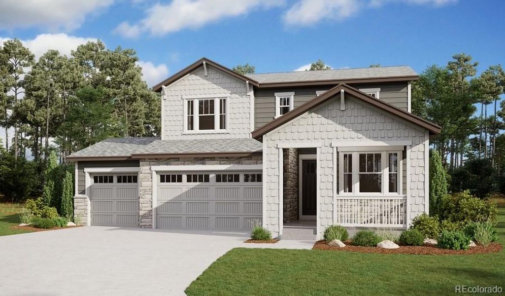 Front exterior of a new home in The Aurora Highlands, Aurora, CO, highlighting curb appeal (Image 1). Front exterior of a new home in The Aurora Highlands, Aurora, CO, highlighting curb appeal (Image 1).