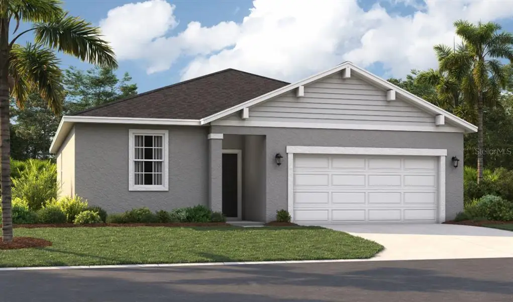 Front exterior of a new home in Covered Bridge at Liberty Bluff, Haines City, FL, highlighting curb appeal (Image 1). Front exterior of a new home in Covered Bridge at Liberty Bluff, Haines City, FL, highlighting curb appeal (Image 1).
