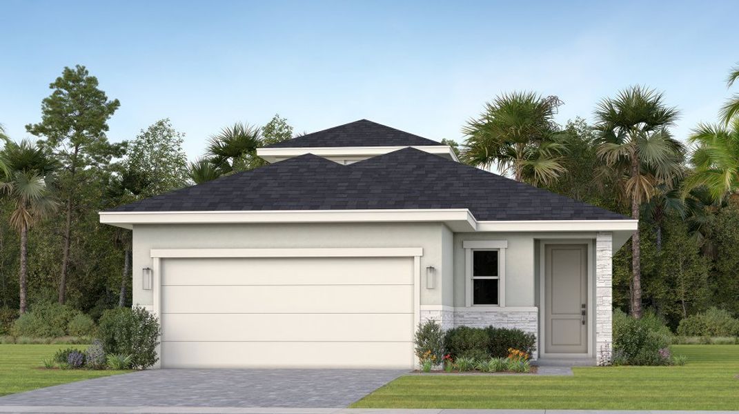 Front exterior of a new home in Glynlea Country Club, Port St. Lucie, FL, highlighting curb appeal (Image 1). Front exterior of a new home in Glynlea Country Club, Port St. Lucie, FL, highlighting curb appeal (Image 1).