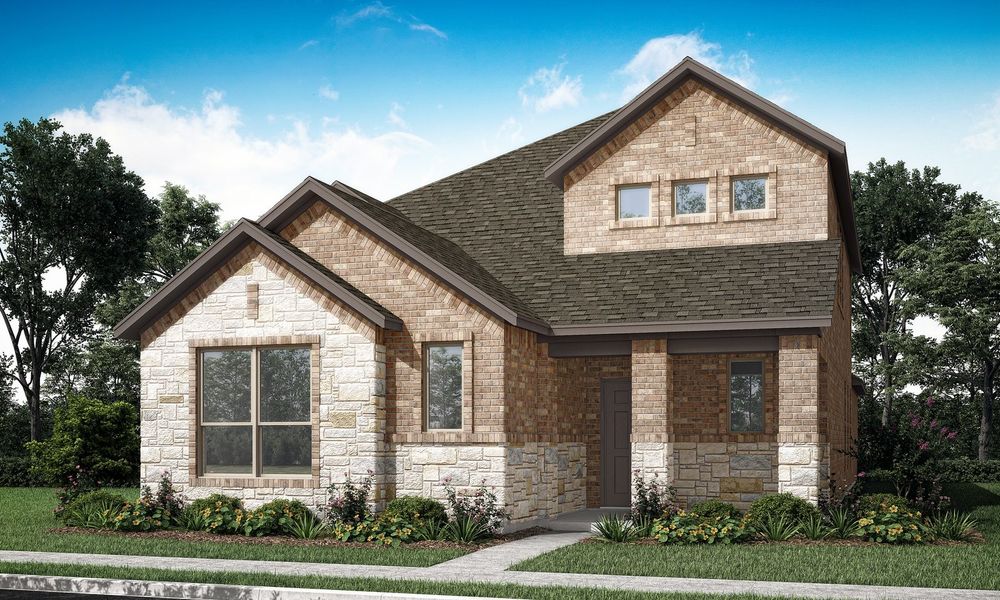 Representative exterior photo of a completed home built from the Overture by Impression Homes in Redden Farms – Active Adult, Midlothian, TX (Image 6). Representative exterior photo of a completed home built from the Overture by Impression Homes in Redden Farms – Active Adult, Midlothian, TX (Image 6).