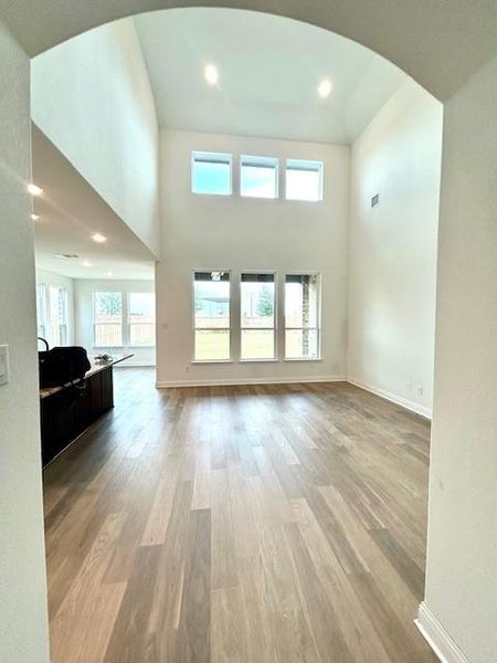Family Room with soaring ceiling