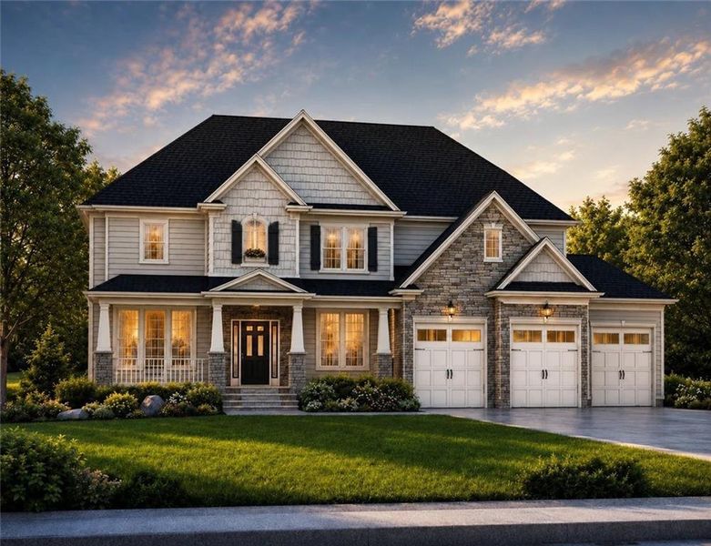 Front exterior of a new home in , Hampton, GA, highlighting curb appeal (Image 1). Front exterior of a new home in , Hampton, GA, highlighting curb appeal (Image 1).