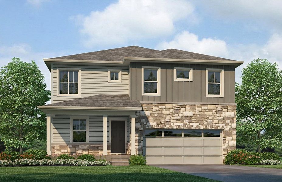 Representative exterior photo of a completed home built from the Bridgeport by D.R. Horton in Timberleaf, Thornton, CO (Image 2).