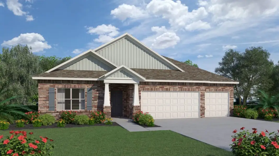 Representative exterior photo of a completed home built from the Santa Rosa by Holiday Builders in Yellow River Ranch, Milton, FL (Image 2). Representative exterior photo of a completed home built from the Santa Rosa by Holiday Builders in Yellow River Ranch, Milton, FL (Image 2).