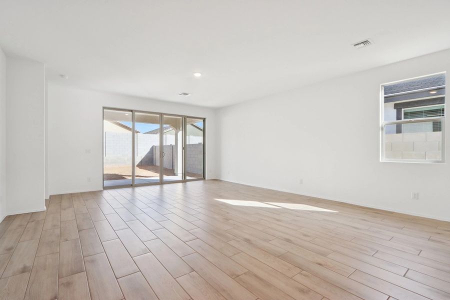 Great room with 4-panel slider