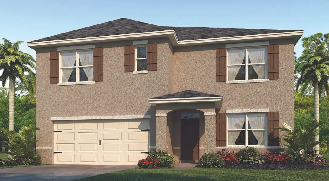 Representative exterior photo of a completed home built from the Hayden by D.R. Horton in Estates at Northwoods, St. Cloud, FL (Image 2).