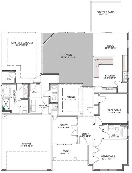 2D floor plan layout for the Beaumont by Enchanted Homes in Guadalupe Heights, Seguin, TX (Image 5).