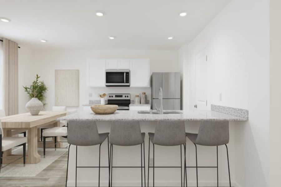 Kitchen with room for bar seating.