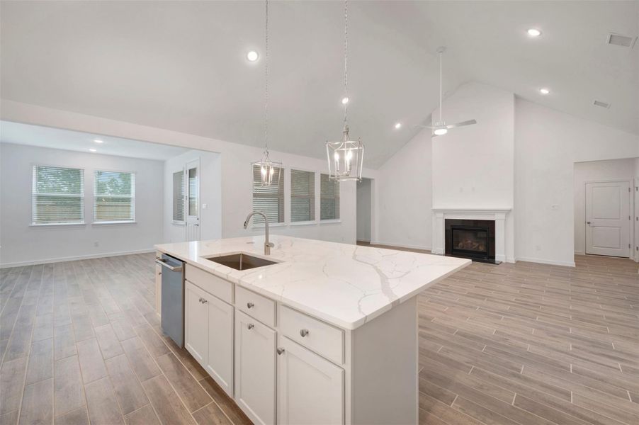 Kitchen island overlooks the great room