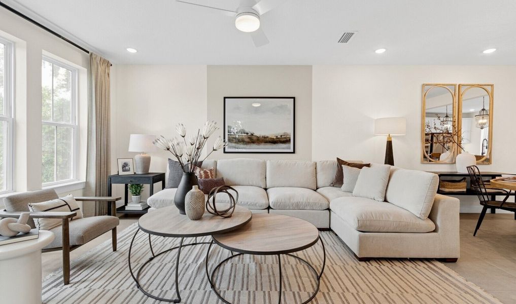 Great room with tile flooring Great room with tile flooring