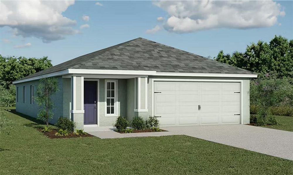 Front exterior of a new home in Myrtlebrook Preserve, Lakeland, FL, highlighting curb appeal (Image 1).