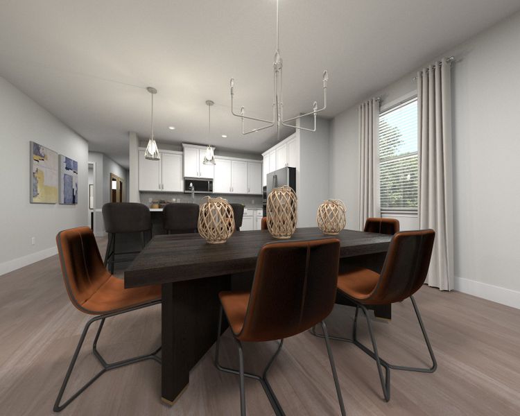 The open-concept floorplan allows for an easy flow between the kitchen and dining areas. The open-concept floorplan allows for an easy flow between the kitchen and dining areas.