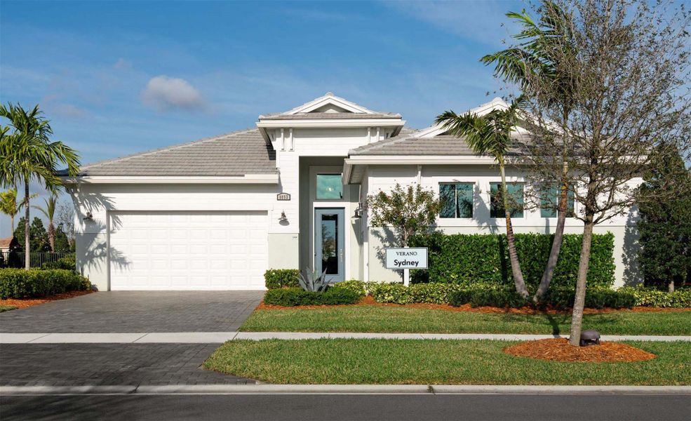 Front exterior of a new home in PGA Village Verano, Port St. Lucie, FL, highlighting curb appeal (Image 2).