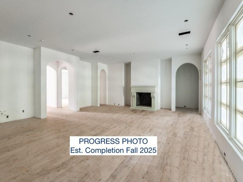 Progress Photo, Downstairs Living Room. Estimated Completion Fall 2025.