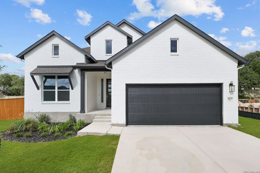 Front exterior of a new home in Foxbrook, Cibolo, TX, highlighting curb appeal (Image 20).