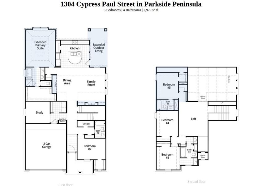 2D floor plan layout of this home in Parkside Peninsula, Georgetown, TX (Image 2).