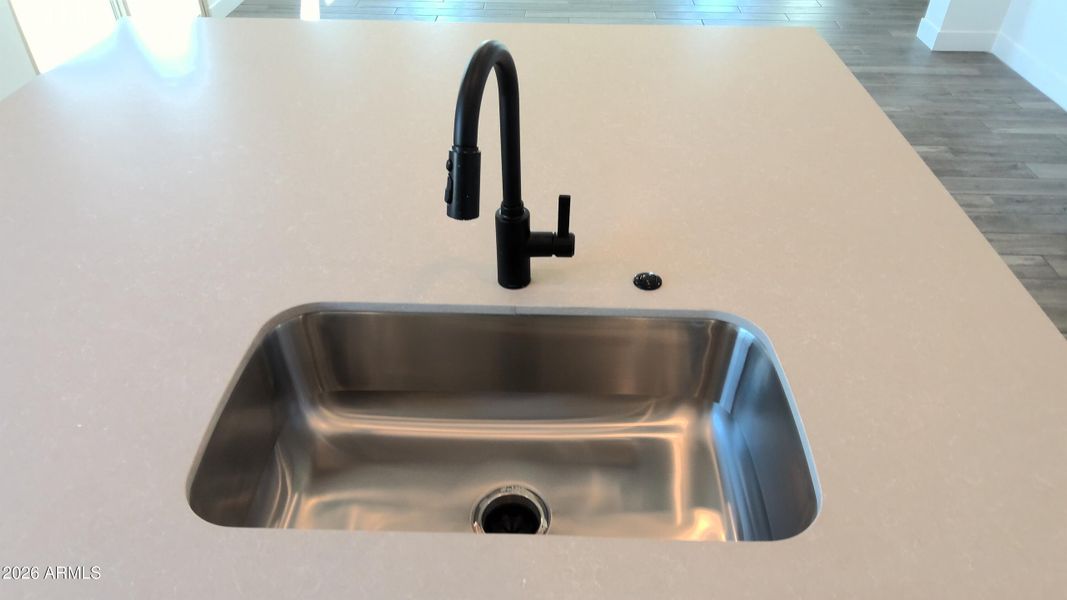 Single bowl sink with upgraded faucet