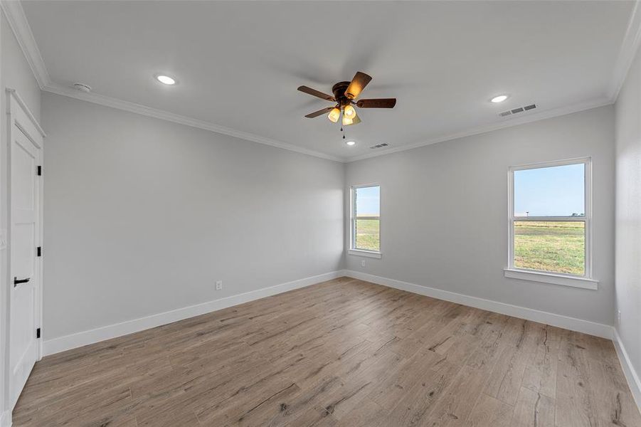 Master Bedroom featuring light hardwood / wood-style flooring, a healthy amount of sunlight, and crown molding