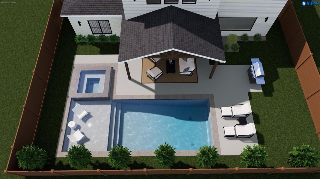 Pool rendering is for marketing and illustrative purposes only. No pool is included in the sale. Design is conceptual and subject to buyer verification, engineering, and permitting.
