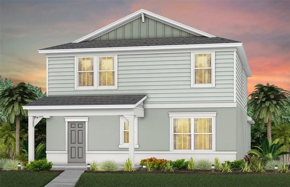 Front exterior of a new home in The Landings at Live Oak Lake, St. Cloud, FL, highlighting curb appeal (Image 1).