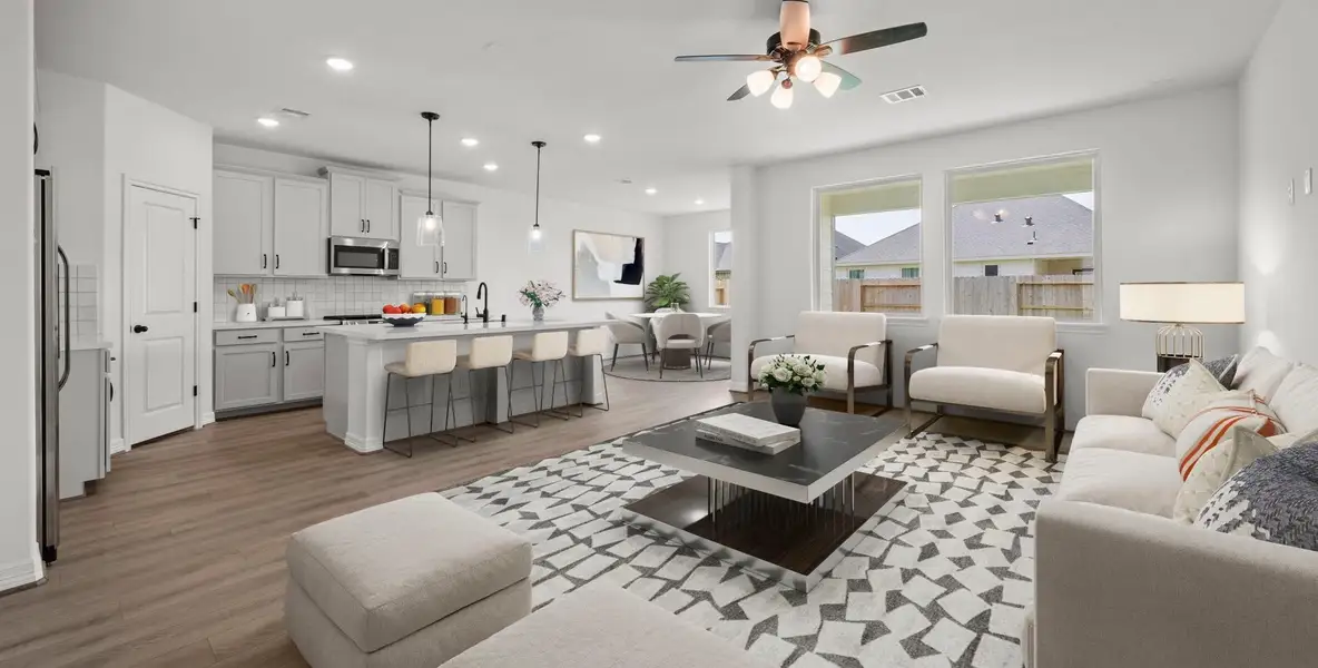 Gathering room. Sample product photo. Actual exterior and interior selections may vary by homesite. Photo may be virtually staged.