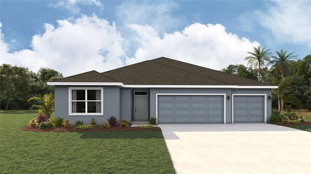 Front exterior of a new home in Rye Crossing, Parrish, FL, highlighting curb appeal (Image 1).