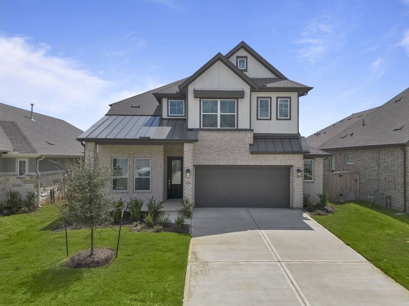Front exterior of a new home in Wood Leaf Reserve, Tomball, TX, highlighting curb appeal (Image 23).