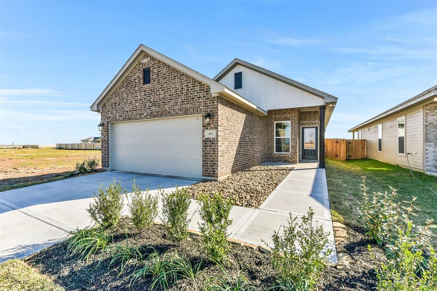Front exterior of a new home in Aldeana, Bonney, TX, highlighting curb appeal (Image 25).