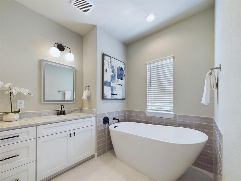 double sink with soaking tub and steam shower