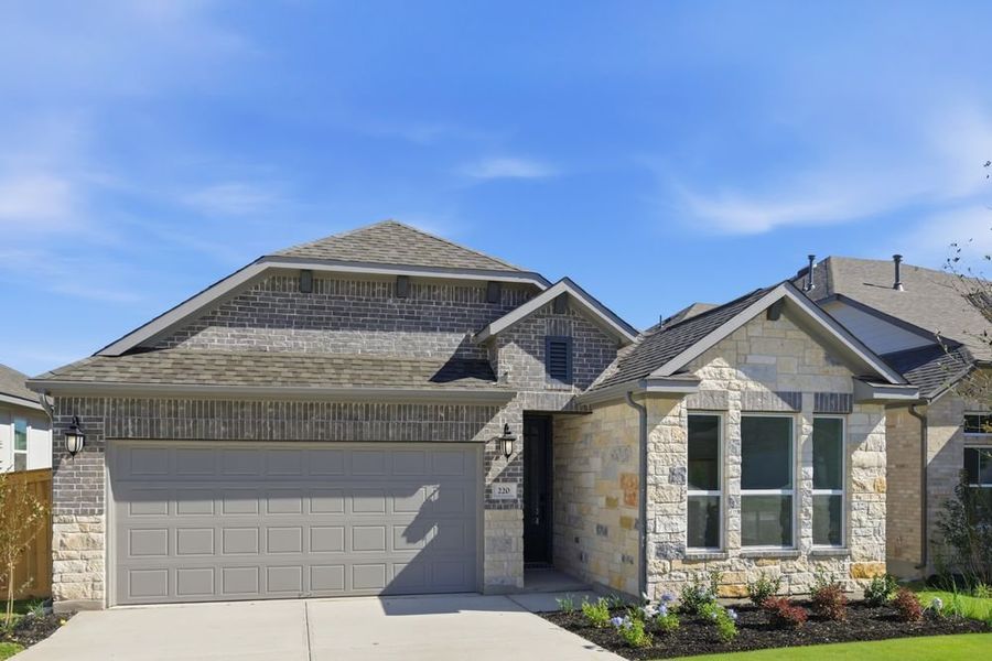 Front exterior of a new home in Nolina, Georgetown, TX, highlighting curb appeal (Image 20).