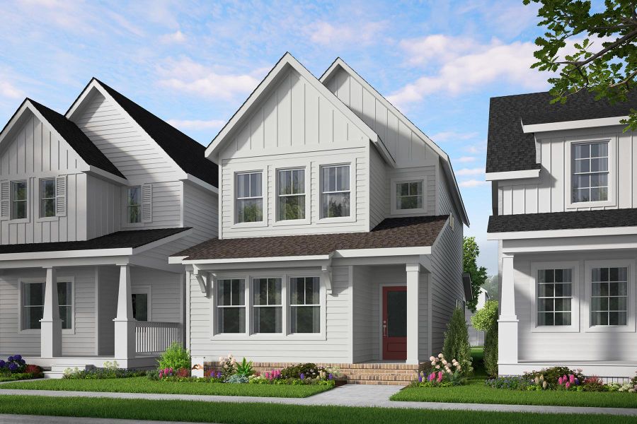Front exterior of a new home in The Preserve at Marks Creek, Knightdale, NC, highlighting curb appeal (Image 1). Front exterior of a new home in The Preserve at Marks Creek, Knightdale, NC, highlighting curb appeal (Image 1).
