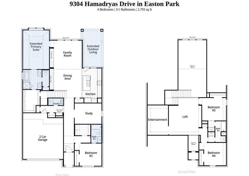 2D floor plan layout of this home in Easton Park, Austin, TX (Image 2).