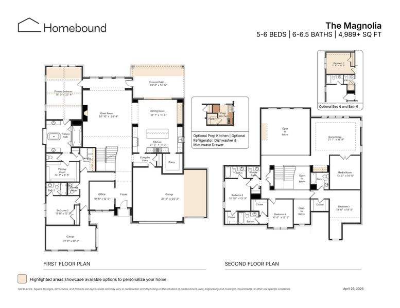 2D floor plan layout for the The Magnolia by Homebound in Park Place, Prosper, TX (Image 3).