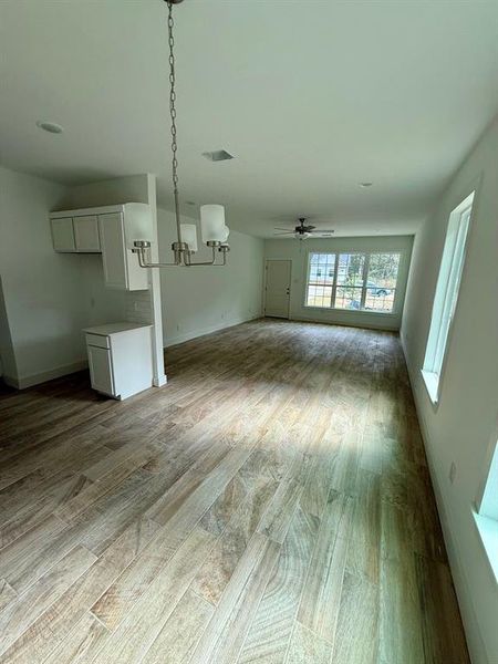 Great wood looking tile in living area.