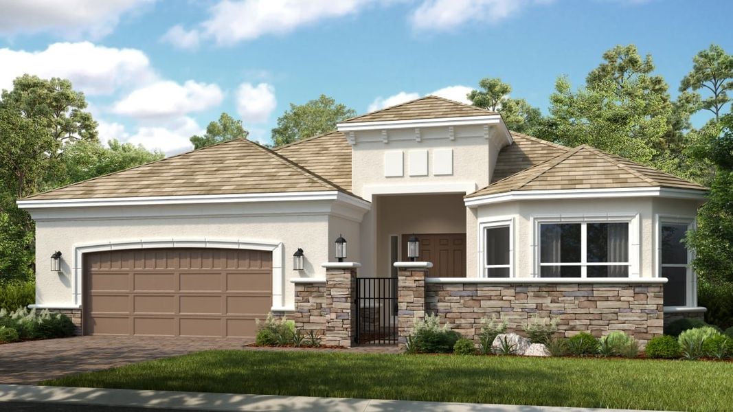 Representative exterior photo of a completed home built from the Pallazio by Taylor Morrison in Esplanade at McKinnon Groves, Winter Garden, FL (Image 23).