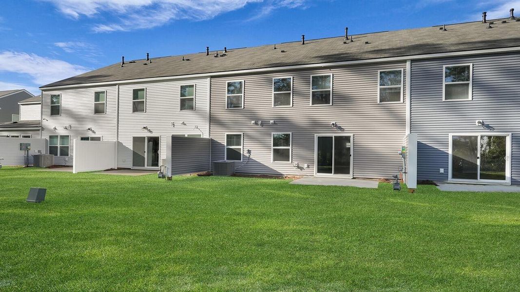Exterior details and patio area of a home in Pine Hills Townhomes at Cane Bay, Summerville (Image 4). Exterior details and patio area of a home in Pine Hills Townhomes at Cane Bay, Summerville (Image 4).