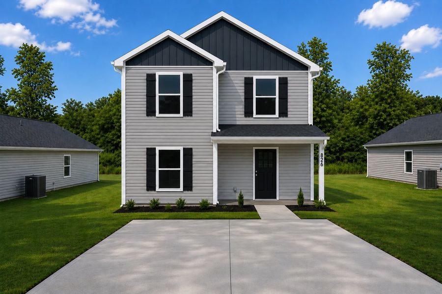 Representative exterior photo of a completed home built from the Riley by Enchanted Homes in Arcadia Village, Spartanburg, SC (Image 2). Representative exterior photo of a completed home built from the Riley by Enchanted Homes in Arcadia Village, Spartanburg, SC (Image 2).