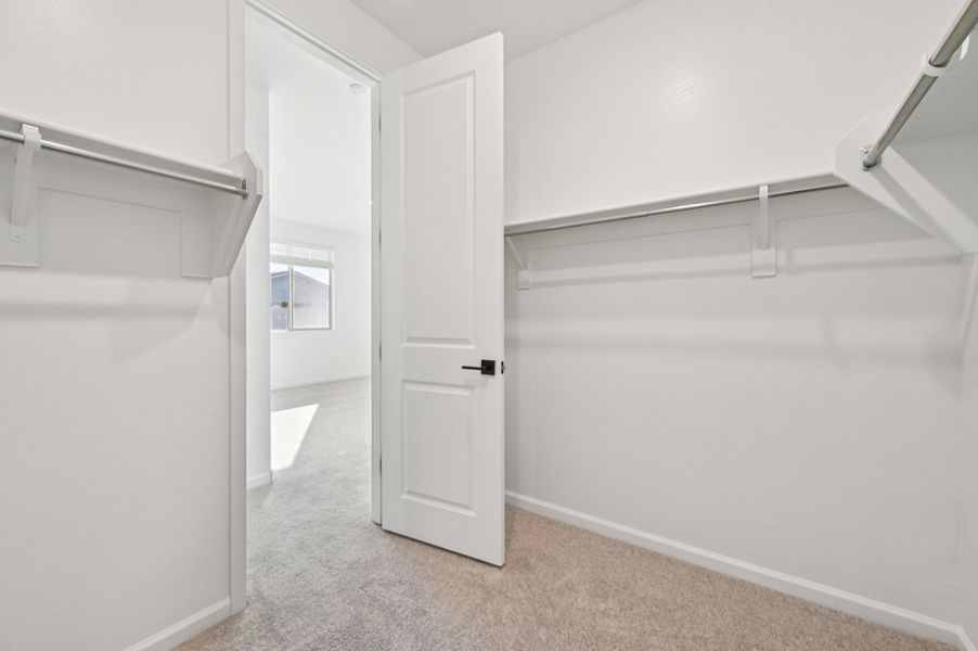 Primary walk in closet. Finishes and options may vary by community.
