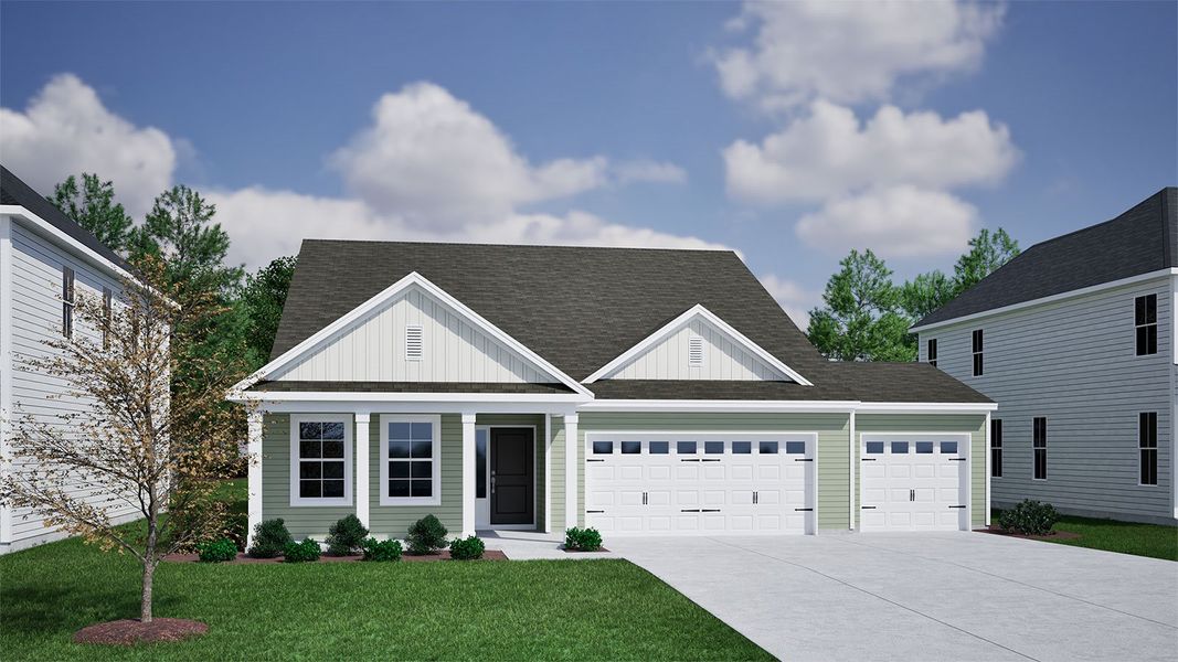 Representative exterior photo of a completed home built from the Decatur - Genesis Value Collection by Mungo Homes in Fairway Woods at Wyboo, Manning, SC (Image 10).