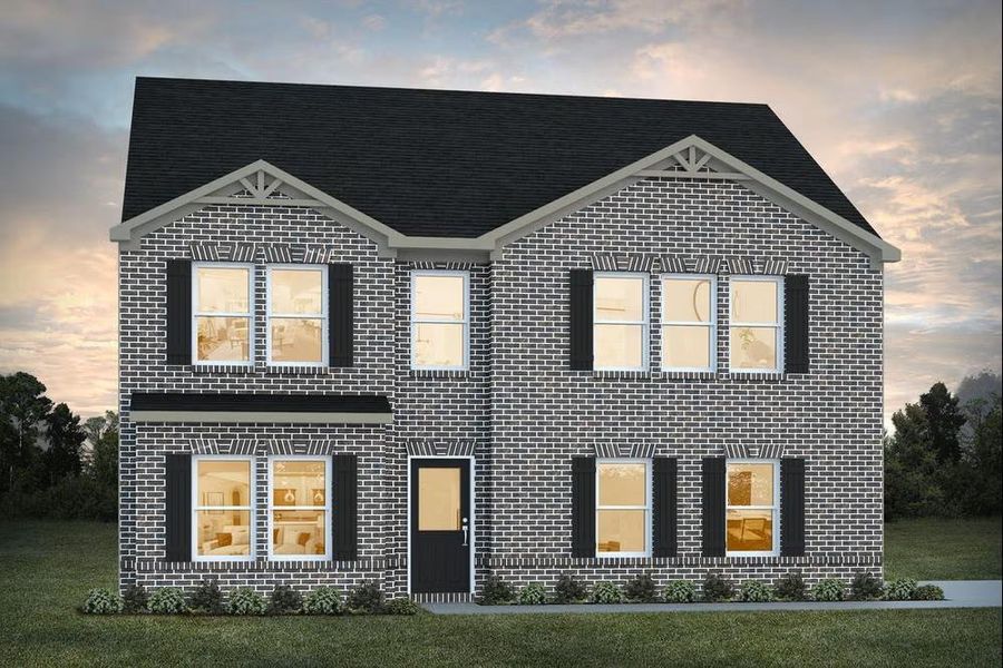 Front exterior of a new home in Creekbend Overlook, South Fulton, GA, highlighting curb appeal (Image 1). Front exterior of a new home in Creekbend Overlook, South Fulton, GA, highlighting curb appeal (Image 1).